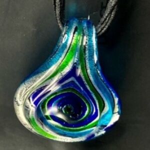 🧿Venice puffed glass necklace, blue tones on black🧿